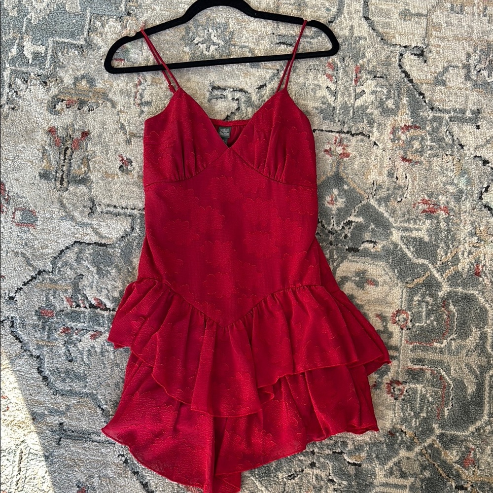 Red Ruffled Spaghetti Strap Dress